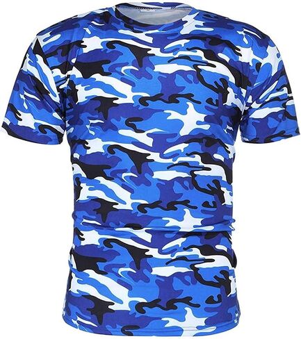 Men's Regular Fit Camo Crewneck T-Shirt Short Sleeve Camouflage Shirt Tops Slim Athletic Military Pullover Tees in Kuwait