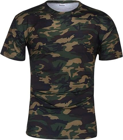 Men's Regular Fit Camo Crewneck T-Shirt Short Sleeve Camouflage Shirt Tops Slim Athletic Military Pullover Tees in Kuwait