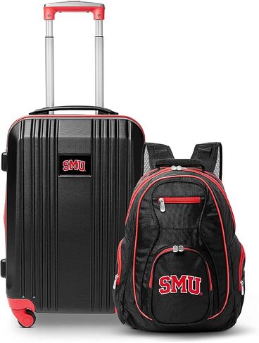 Denco Southern Methodist University Mustangs 2-Piece Luggage Set, Includes 21-inch Two-Tone Hardcase Spinner and 19" Laptop Backpack in Kuwait