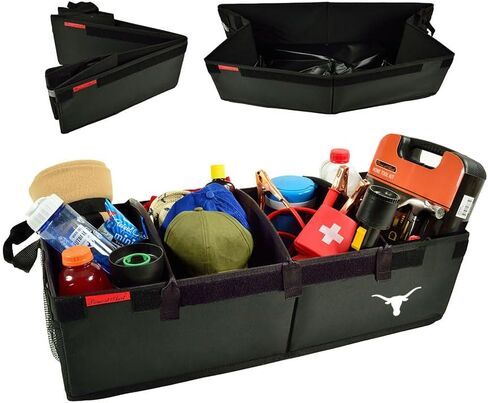 Texas University at Austin Longhorns Licensed Heavy Duty Rigid Base Trunk Organizer -70 LB Capacity - Adjustable Dividers - 30" wide x 15" deep - Designed & Quality Approved in the USA in Kuwait
