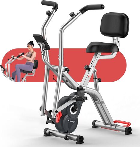 Foldable Exercise Bike with Elliptical Mode, 8-Level Magnetic Resistance Stationary Bike, Silent Indoor Bike for Home Fitness and Rehab Training, Adjustable Seat&Handrail, LCD monitor, 300LBS in Kuwait