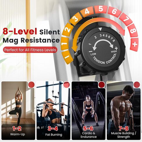 Foldable Exercise Bike with Elliptical Mode, 8-Level Magnetic Resistance Stationary Bike, Silent Indoor Bike for Home Fitness and Rehab Training, Adjustable Seat&Handrail, LCD monitor, 300LBS in Kuwait