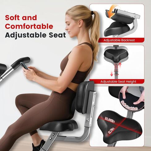 Foldable Exercise Bike with Elliptical Mode, 8-Level Magnetic Resistance Stationary Bike, Silent Indoor Bike for Home Fitness and Rehab Training, Adjustable Seat&Handrail, LCD monitor, 300LBS in Kuwait