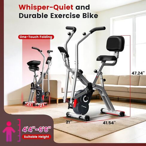 Foldable Exercise Bike with Elliptical Mode, 8-Level Magnetic Resistance Stationary Bike, Silent Indoor Bike for Home Fitness and Rehab Training, Adjustable Seat&Handrail, LCD monitor, 300LBS in Kuwait