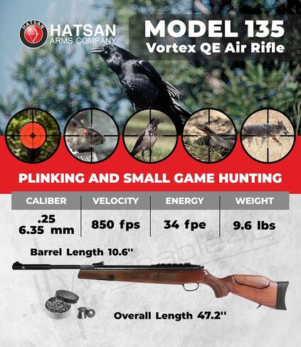 Hatsan Model 135 Vortex QE (الطاقة الهادئة) بندقية هوائية مع حزمة من القماش المتضمنة in Kuwait