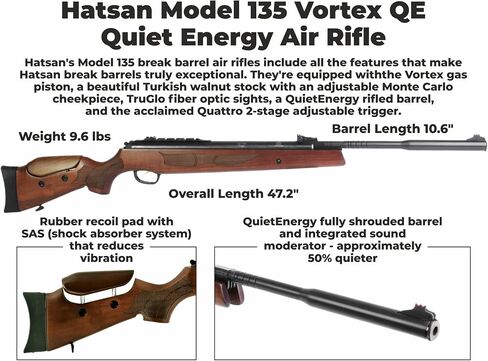 Hatsan Model 135 Vortex QE (الطاقة الهادئة) بندقية هوائية مع حزمة من القماش المتضمنة in Kuwait