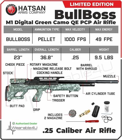 Hatsan BullBoss QE Limited Edition .25 Cal 1000 FPS 49 FPE Side Lever PCP Air Rifle in Kuwait