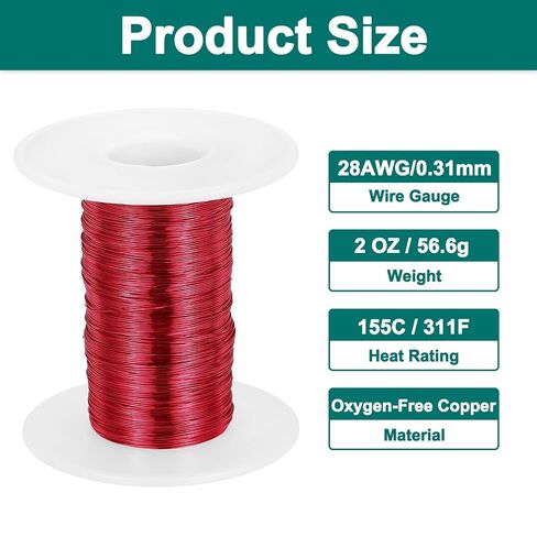 Generic 28 AWG Magnet Wire, 28 Gauge Enameled Copper Wire, 2 oz Magnetic Coil Wire for Transformer, Motor, Electric, 155C(311F) in Kuwait