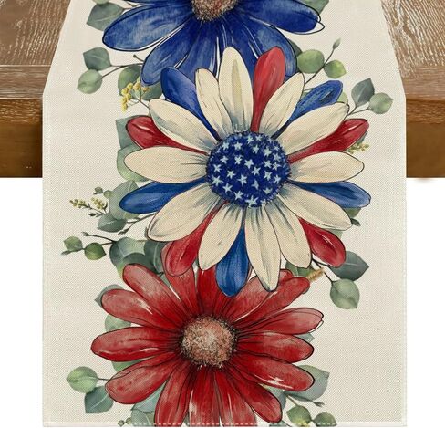 RABUSOFA Floral Patriotic Fourth of July Table Runner,Seasonal Memorial Day Kitchen Dining Table 4th of July Decorations for Home Party Decor 13x72 Inch in Kuwait