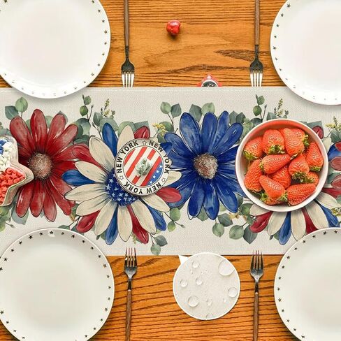 RABUSOFA Floral Patriotic Fourth of July Table Runner,Seasonal Memorial Day Kitchen Dining Table 4th of July Decorations for Home Party Decor 13x72 Inch in Kuwait
