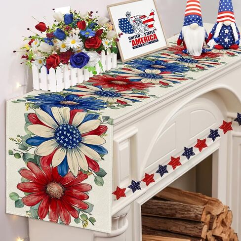 RABUSOFA Floral Patriotic Fourth of July Table Runner,Seasonal Memorial Day Kitchen Dining Table 4th of July Decorations for Home Party Decor 13x72 Inch in Kuwait