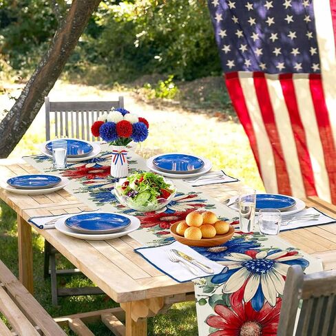 RABUSOFA Floral Patriotic Fourth of July Table Runner,Seasonal Memorial Day Kitchen Dining Table 4th of July Decorations for Home Party Decor 13x72 Inch in Kuwait