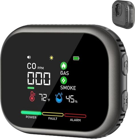 6-in-1 Steadfast Haven Air Quality Monitor, Plug-in with Battery Backup, Portable Temperature Humidity Meter with LCD Display for Home, Kitchen, RV, Travel (1, Grey) in Saudi Arabia
