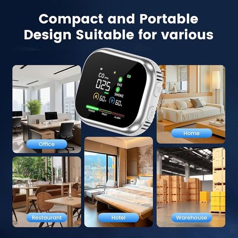 6-in-1 Steadfast Haven Air Quality Monitor, Plug-in with Battery Backup, Portable Temperature Humidity Meter with LCD Display for Home, Kitchen, RV, Travel (1, Grey) in Saudi Arabia