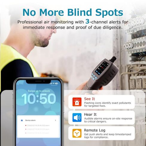 Air Quality Monitor CF-60PP WiFi Air Quality Detector PM1.0 PM2.5 PM10 HCHO TVOC Pollen AQI Tester for Indoor/Outdoor TFT Color Display Rechargeable Custom Alarm CSV Report Download in Kuwait