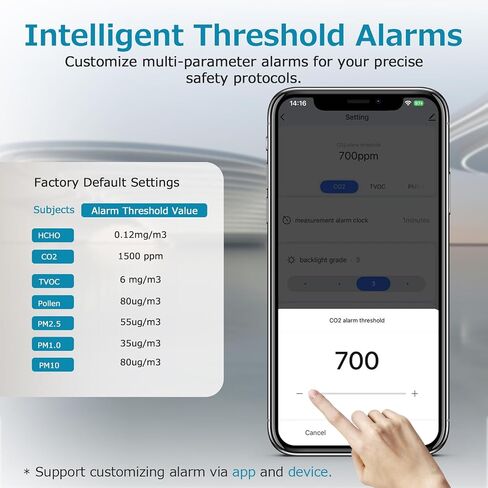 Air Quality Monitor CF-60PP WiFi Air Quality Detector PM1.0 PM2.5 PM10 HCHO TVOC Pollen AQI Tester for Indoor/Outdoor TFT Color Display Rechargeable Custom Alarm CSV Report Download in Kuwait