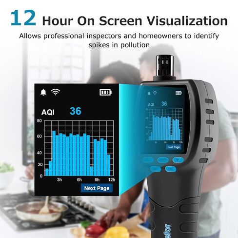Air Quality Monitor CF-60PP WiFi Air Quality Detector PM1.0 PM2.5 PM10 HCHO TVOC Pollen AQI Tester for Indoor/Outdoor TFT Color Display Rechargeable Custom Alarm CSV Report Download in Kuwait