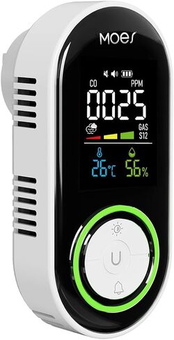 MOES Wall-Plug Home C·O، G·as & S·moke Scanner، وحدة كومبو الكل في 1، حزمة واحدة | يوفر مراقبة متزامنة للأبخرة القابلة للاحتراق والجسيمات الداكنة المحمولة بالهواء إلى جانب التحديثات الحرارية الفورية. in Kuwait