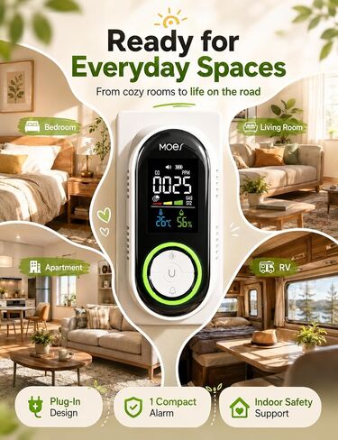 MOES Wall-Plug Home C·O، G·as & S·moke Scanner، وحدة كومبو الكل في 1، حزمة واحدة | يوفر مراقبة متزامنة للأبخرة القابلة للاحتراق والجسيمات الداكنة المحمولة بالهواء إلى جانب التحديثات الحرارية الفورية. in Kuwait