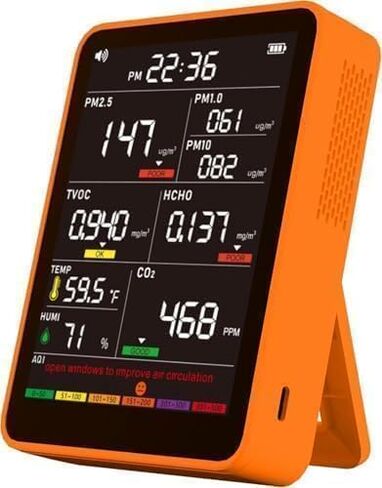 Professional Indoor Air Quality Monitor with AQI Alerts, Portable Real-Time Detector for Home, Car, Plants & Pet (CInk Amber Orange) in Kuwait