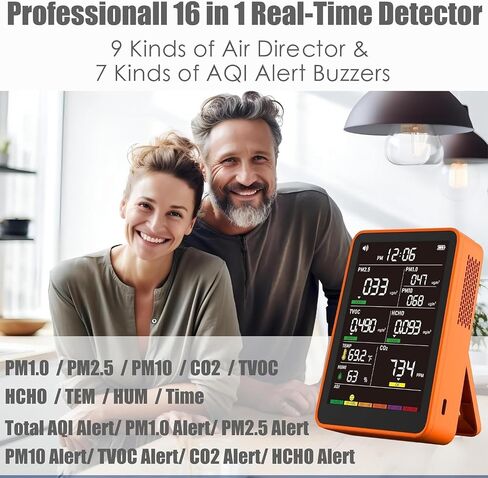 Professional Indoor Air Quality Monitor with AQI Alerts, Portable Real-Time Detector for Home, Car, Plants & Pet (CInk Amber Orange) in Kuwait