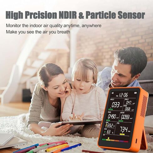 Professional Indoor Air Quality Monitor with AQI Alerts, Portable Real-Time Detector for Home, Car, Plants & Pet (CInk Amber Orange) in Kuwait