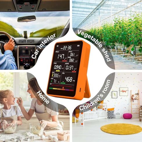 Professional Indoor Air Quality Monitor with AQI Alerts, Portable Real-Time Detector for Home, Car, Plants & Pet (CInk Amber Orange) in Kuwait