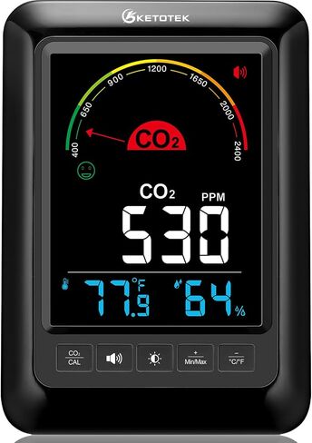 جهاز قياس جودة الهواء الداخلي من KETOTEK CO2، شاشة عرض درجة الحرارة والرطوبة، جهاز قياس ثاني أكسيد الكربون المحمول للمنزل أو السيارة أو المكتب أو المدرسة in Kuwait