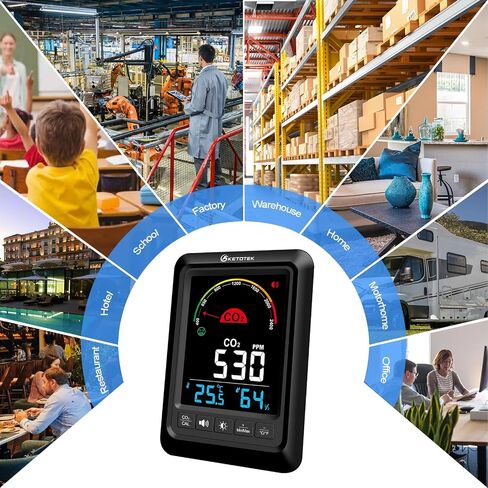 جهاز قياس جودة الهواء الداخلي من KETOTEK CO2، شاشة عرض درجة الحرارة والرطوبة، جهاز قياس ثاني أكسيد الكربون المحمول للمنزل أو السيارة أو المكتب أو المدرسة in Kuwait