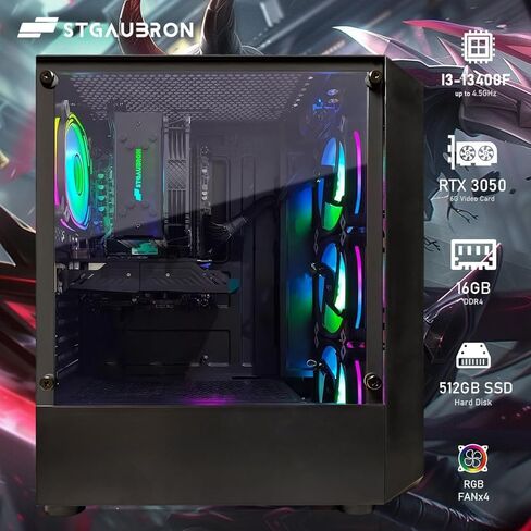 STGAubron Gaming PC Desktop, AMD Ryzen 5 2600 up to 3.9G, GeForce RTX 2060 6G, 16G DDR4, 512G SSD, 600M WiFi, BT 5.0, RGB Fan x6, Windows 11 Home in Saudi Arabia