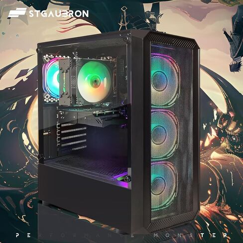 STGAubron Gaming PC Desktop, AMD Ryzen 5 2600 up to 3.9G, GeForce RTX 2060 6G, 16G DDR4, 512G SSD, 600M WiFi, BT 5.0, RGB Fan x6, Windows 11 Home in Saudi Arabia