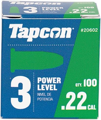 Tapcon .22 أحمال مسحوق عيار، 100 قطعة، مستوى الطاقة 3، أخضر، للمنشآت الخرسانية الصلبة، صنع في الولايات المتحدة الأمريكية، متوافق مع أدوات تشغيل مسحوق الطلقة الواحدة Tapcon T22، TP22، وHS22 in Kuwait