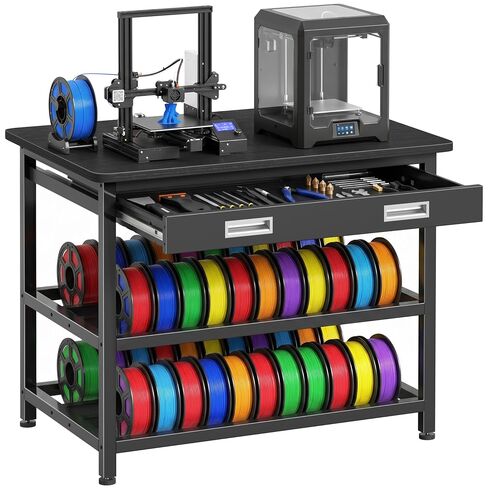 3D Printer Stand with Filament Storage - Heavy Duty 3D Printer Table with Metal Drawer, 36 inch 3 Tier Metal 3 D Printing Desk for 3 D Printers, Black in Kuwait