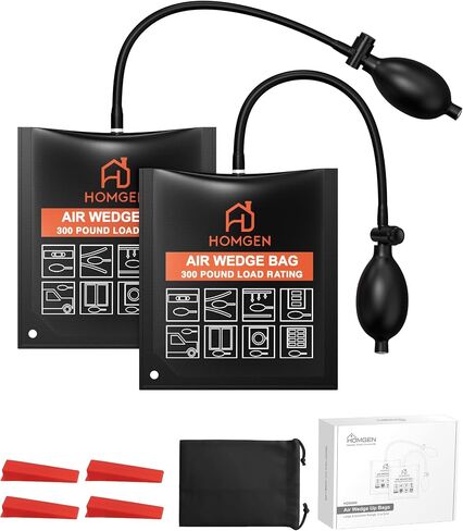 HOMGEN Durable Air Wedge Bag 2 Pack-300 lbs Lifting Capacity Inflatable Shims-TPU Heavy Duty Lift Bags with 4 Plastic Wedges-Silicone Tube & Rubber Valve-for Door Window Installation/Moving Furniture in Kuwait