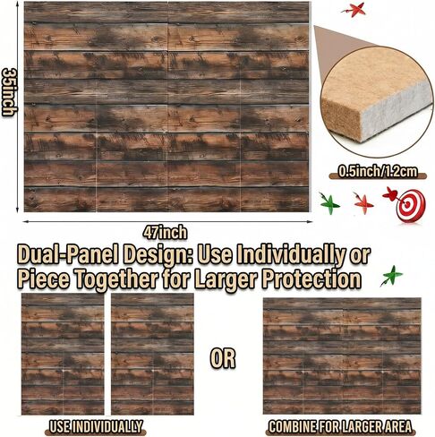 Dart Board Wall Protector, 47" x 35" x 0.5" Thick Felt Dartboard Surround Wall Guard, Heavy Duty Backing Pad with Strong Adhesive Tabs for Professional & Home Dart Games in Kuwait