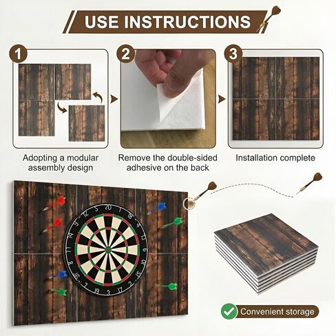 36" H x 24" W x 0.6" Dart Board Wall Protector - Self-Adhesive Flet Wood Grain Dart Backing Pad, Foldable Square Protection Mat in Kuwait