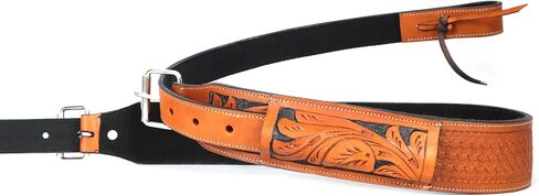 Western Genuine Leather Girth Adjustable Horse Girth Rear Back Cinch Girth with Metal Buckles for Horse Riding (Tan and Black) in Kuwait