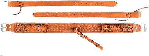 Western Genuine Leather Girth Adjustable Horse Girth Rear Back Cinch Girth with Metal Buckles for Horse Riding (Tan and Black) in Kuwait