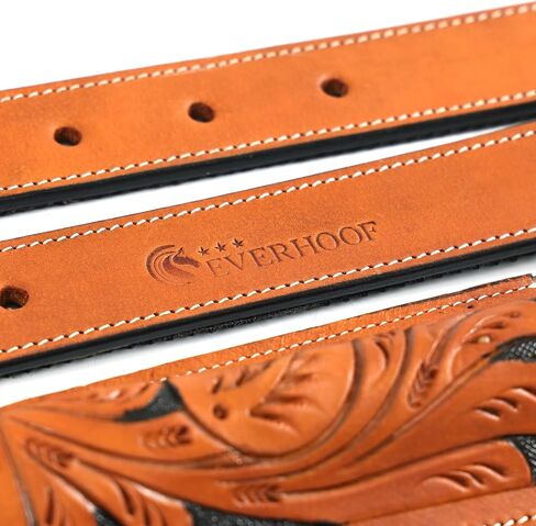 Western Genuine Leather Girth Adjustable Horse Girth Rear Back Cinch Girth with Metal Buckles for Horse Riding (Tan and Black) in Kuwait