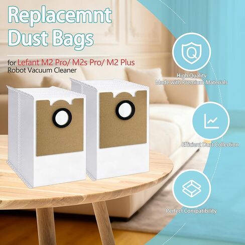 10 Pack Replacement Dust Bags Compatible with Lefant M2 Pro, M2S Pro, M2 Plus Robot Vacuum Cleaner, Large Capacity Disposable Dust Bags, Suitable for Household Robot Vacuums in Kuwait