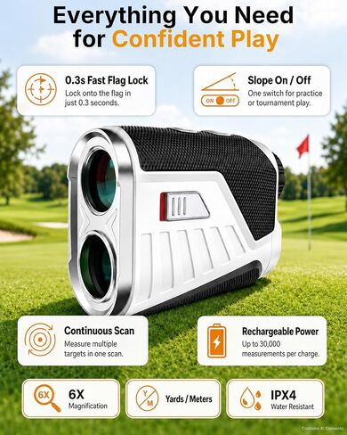 Golf Rangefinder with Slope, 1200 Yards Range Finder Golf with Rechargeable Battery, Magnetic Strap, Flag Pole Locking Vibration, 6X Magnification in Kuwait