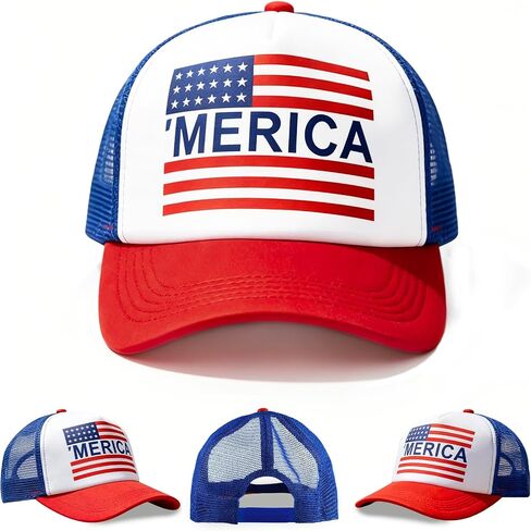 Yunfan قبعة الرابع من يوليو ملحقات الرابع من يوليو قبعة بيسبول قابلة للتعديل Snapback شبكة العلم الأمريكي الولايات المتحدة الأمريكية قبعة الرابع من يوليو التذكارية لقدامى المحاربين العمل للنساء والرجال في سن المراهقة in Kuwait