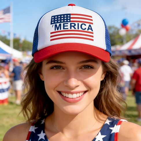 Yunfan قبعة الرابع من يوليو ملحقات الرابع من يوليو قبعة بيسبول قابلة للتعديل Snapback شبكة العلم الأمريكي الولايات المتحدة الأمريكية قبعة الرابع من يوليو التذكارية لقدامى المحاربين العمل للنساء والرجال في سن المراهقة in Kuwait