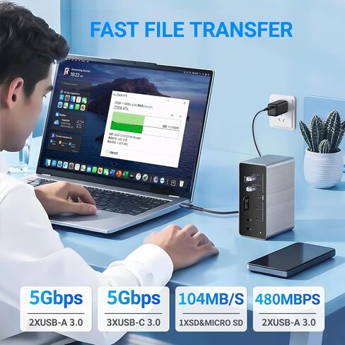 19 in 1 Docking Station,2 Hosts and Quad Display Laptop USB Dock, 8K30Hz & Dual 4K60Hz USB Hub Dock 3 HDMI Adapter for Windows&MacOS, Incl 3 HDMI,DP,7 USB, PD3.0,RJ45,SD/TF, Audio (UC-1901P) in Saudi Arabia