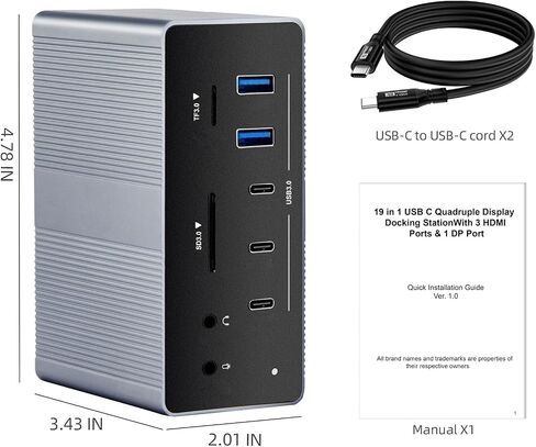 19 in 1 Docking Station,2 Hosts and Quad Display Laptop USB Dock, 8K30Hz & Dual 4K60Hz USB Hub Dock 3 HDMI Adapter for Windows&MacOS, Incl 3 HDMI,DP,7 USB, PD3.0,RJ45,SD/TF, Audio (UC-1901P) in Saudi Arabia