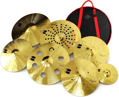 7 Piece Cymbal Set with Bag, Super Polishing Alloy Cymbals for Rock Metal Electronic Music, Includes 20" Ride, 18" Hollow Crash, 18" China Crash, 16" Rock Crash, 14" Hi Hats (2pcs), 8" Splash in Kuwait