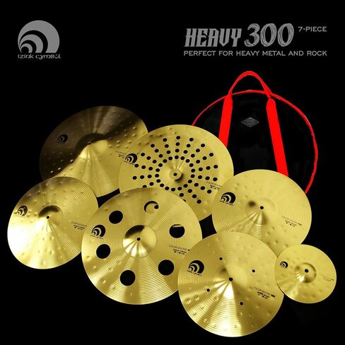 7 Piece Cymbal Set with Bag, Super Polishing Alloy Cymbals for Rock Metal Electronic Music, Includes 20" Ride, 18" Hollow Crash, 18" China Crash, 16" Rock Crash, 14" Hi Hats (2pcs), 8" Splash in Kuwait