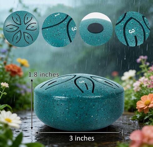Garden Rain Drum for Outside,3 Inches 6 Notes Steel Tongue Drum Rain Chime Waterproof Musical Instrument for Garden,Mini Handpan Chakra Drum for Meditation,Yoga,Outdoor Relaxation -Drak Green in Kuwait