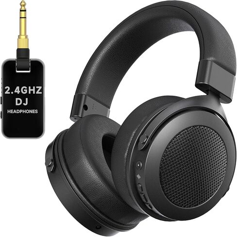 syndesmos 2.4GHz Wireless Headphones for Guitar Amp, 20ms Low Latency, Over Ear Headphones with 6.35mm & 3.5mm Jack for Bass Guitar Studio Monitor & Mixing DJ AMP Keyboard, Black in Kuwait