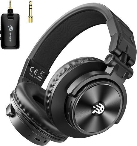 PUPGSIS 2.4GHz Wireless DJ Headphones,20ms Low Latency Studio Headphones with 1/4 to 3.5mm Jack for Keyboard Turntable Laptop,Dongle/Bluetooth/Wired Connection for Studio Monitor & Mixing DJ,Black in Kuwait